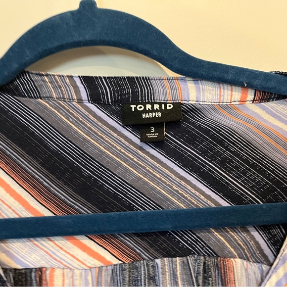 Navy and Peach Striped Torrid 3 Blouse - Picture 3 of 4
